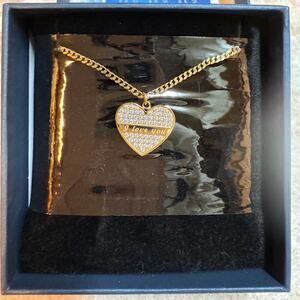 I Love You Heart Shaped Faux Gold Diamond Gem Necklace Love Gift Valentine’s Day